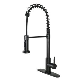 Elmont Single Handle Pull-Down Kitchen Faucet with Spring Neck, Matte Black