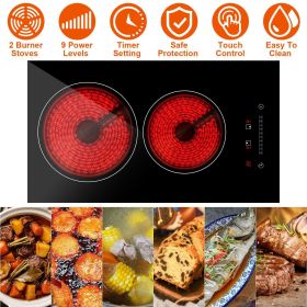 Portable Dual Burner Electric Cooktop, 1900W Ceramic Stove with Touch Control & Timer