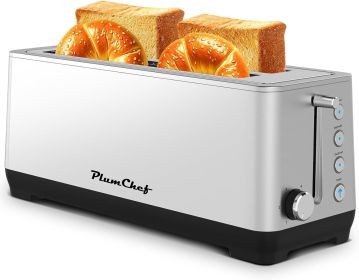 4-Slice Toaster, Extra Wide Long Slot Toaster, 6 Browning Settings, Bagel/Defrost/Reheat Functions, Removable Crumb Tray, Stainless Steel Housing (Color: Silver)