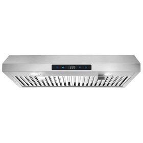 30 inch Kitchen Under Cabinet Range Hood 3-Speed 600CFM Vent w/LEDs Silver/Black (Color: Sliver(Touch Control ))