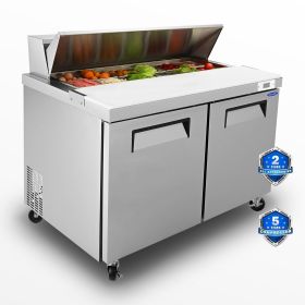 Orikool 48 IN Commercial Refrigerators Sandwich&Salad Prep Table with a Butcher Block Cutting Board, Protection Lid, Cold Storage, ETL Certified (Color: as Pic)