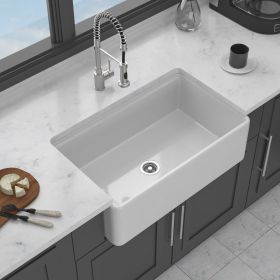 White Farmhouse Sink Workstation - Porcelain Ceramic Single Bowl Apron Front Kitchen Sink (Color: White + Ceramic)